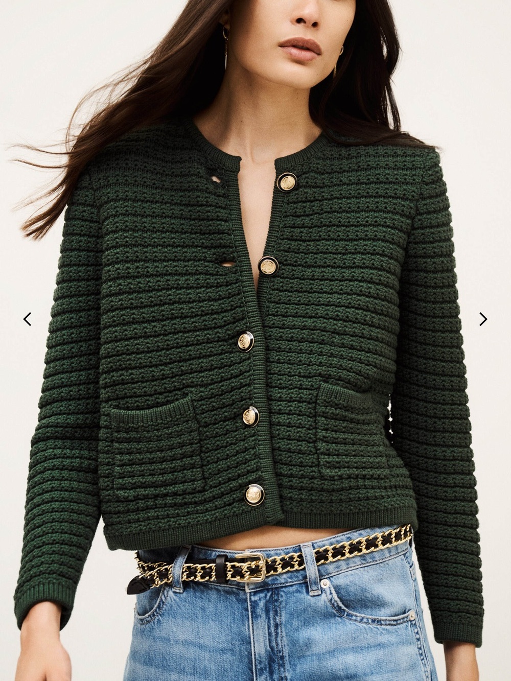 ba&sh French Green Textured Knit Cardigan silver Buttons NWT S